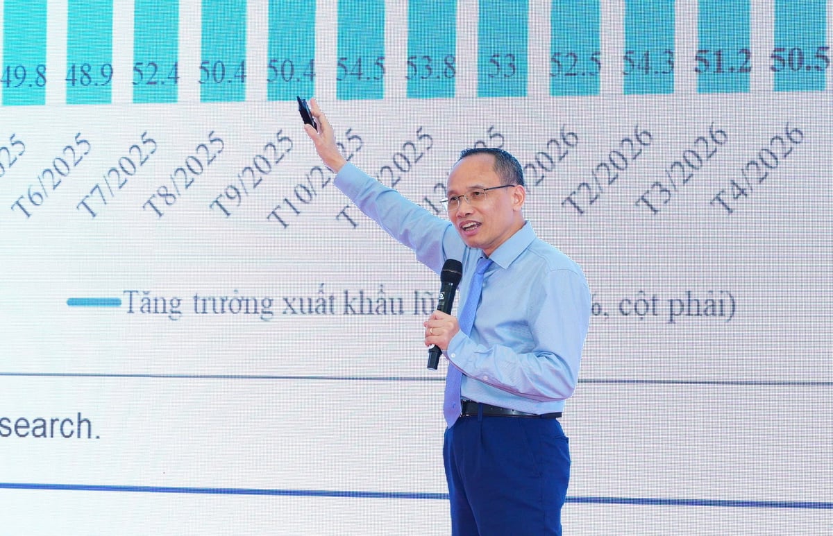 TS. Cấn Văn Lực phân tích bối cảnh kinh tế thế giới và Việt Nam giai đoạn 2026-2027, đồng thời đưa ra khuyến nghị giúp doanh nghiệp ngành giấy nâng cao năng lực cạnh tranh, thích ứng với xu hướng chuyển đổi xanh và số hóa. Ảnh: Thủy Nhi.